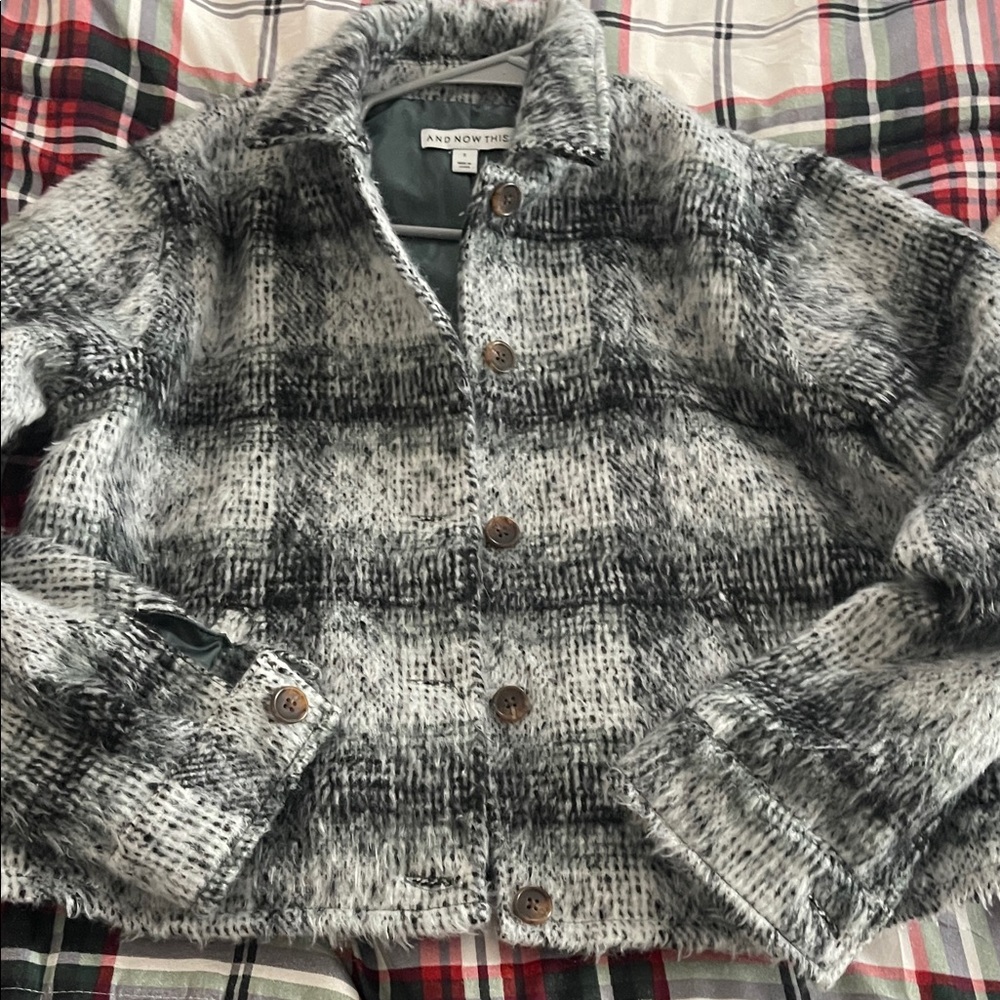 Womens Black and White Plaid Jacket